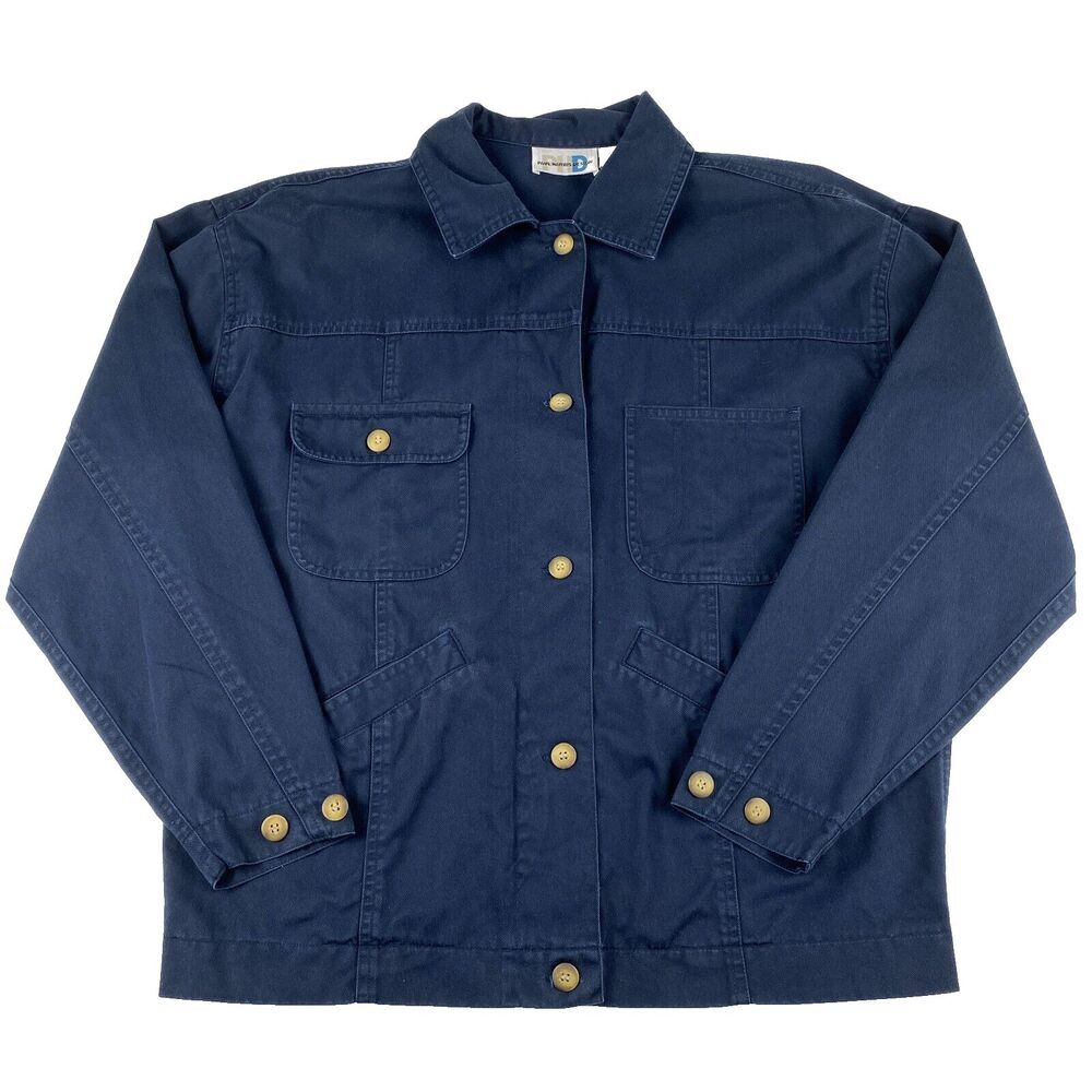 VTG 90's Paul Harris Design Shacket Cotton Twill Button Front Pockets Gorpcore